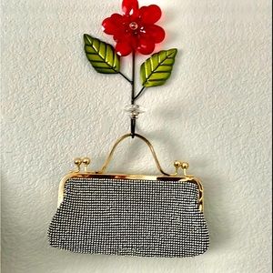 rhinestone studded evening purse, studded gold-tone handle double-kiss closure